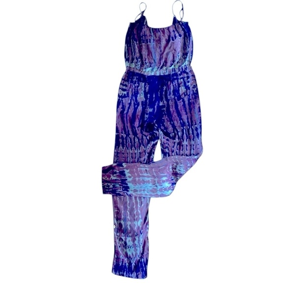 TAMARA CATZ 100% Silk Chiffon Tie Dyed Jumpsuit Straight Leg Blue/Viole…Boho - Picture 5 of 12